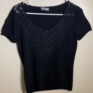 Moschino Cheap and Chic Black V Neck Beaded Sweater
